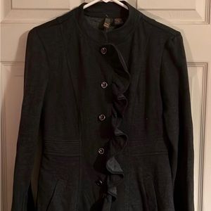 Sere Nade Jacket Blazer Cardigan peacoat size small, dark gray with ruffles